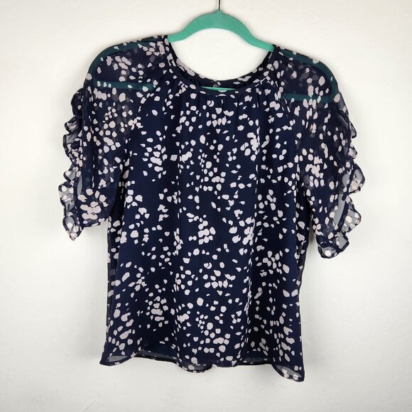 Madewell Tops - Madewell Ruffle Sleeve Blouse Top in Drifting Petals Paintbrush Dot Navy sz M